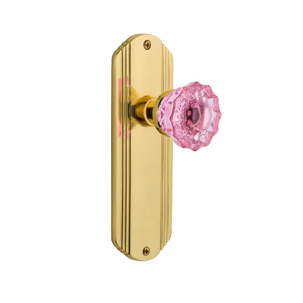 Nostalgic Warehouse DECCRP Colored Crystal Deco Plate Passage Crystal Pink Glass Door Knob in Polished Brass